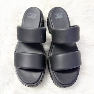 Sorel Sandals Ona Streetworks Slide Platform Sandals Size 9 NWOB Black Leather